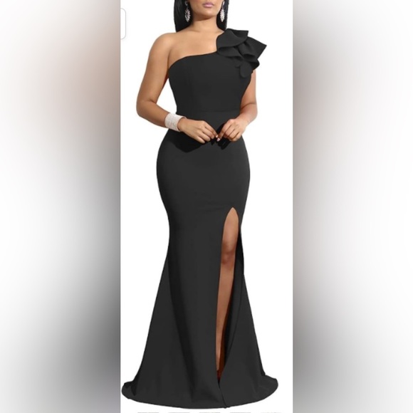 Sleeveless One Shoulder Ruffle High Split Dress - Picture 2 of 12